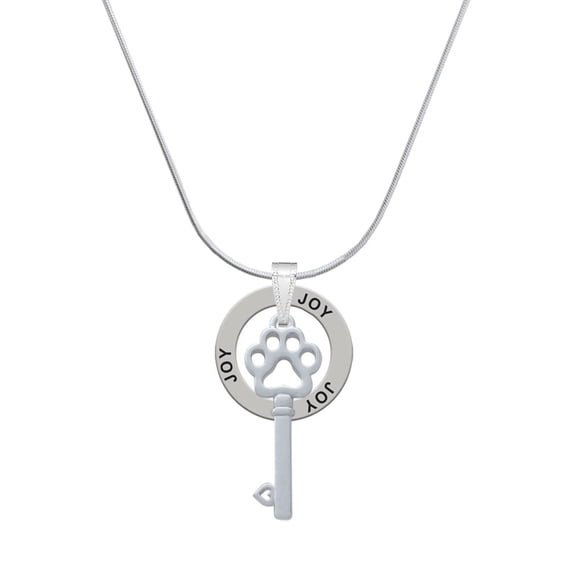 Delight Jewelry Silvertone Open Paw Key Joy Ring Charm Necklace, 18"