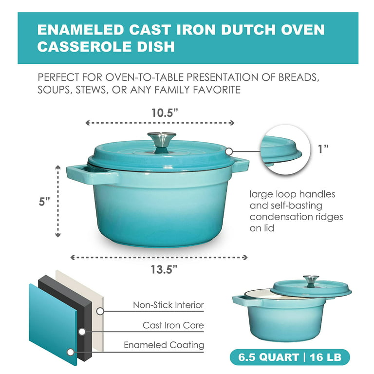 Bruntmor 6.5 Qt Enameled Cast Iron Dutch Oven, Pumpkin Spice, 6.5