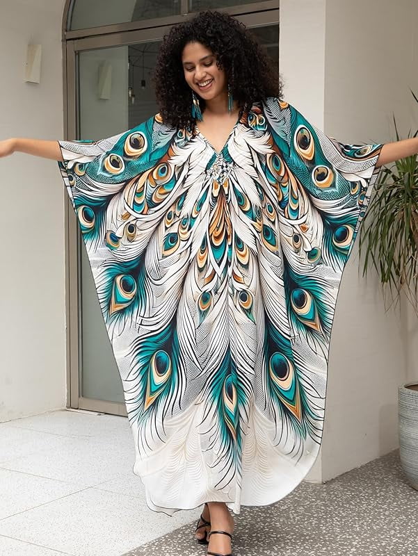 Women's Plus Size Kaftan Dress – Plus Size Maxi Dress Moo Moos Beach Cover Up,Bathing Suit Cover-Up Loungewear