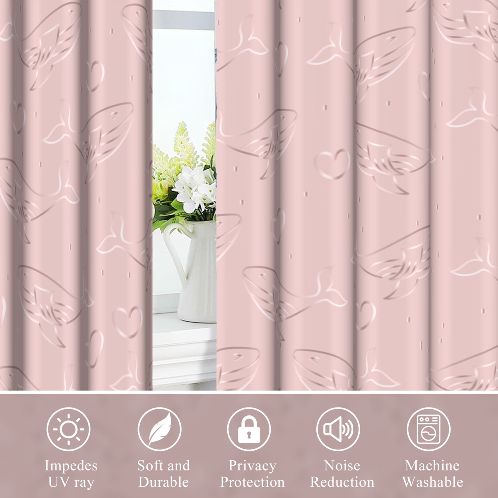 Pink Blackout Window Curtains for Girls Bedroom,Living Room,Thermal Insulated Curtains,52x84 Inch,Set of 2
