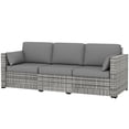 thumbnail image 1 of Grey 3-Seater PE Rattan Outdoor Sofa with Cushions - Patio Conversation Set for Garden, Poolside, Terrace & Balcony - Durable Steel Frame & Water-Resistant Design, 1 of 7