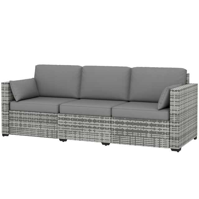Grey 3-Seater PE Rattan Outdoor Sofa with Cushions - Patio Conversation Set for Garden, Poolside, Terrace & Balcony - Durable Steel Frame & Water-Resistant Design