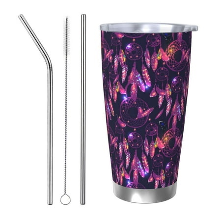 

Lukts Purple Dreamcatcher for 20OZ Car Cup Stainless Steel Direct Drinking Straw Thermos Cup Suitable for Office Travel and Car-Straw Three-piece Set