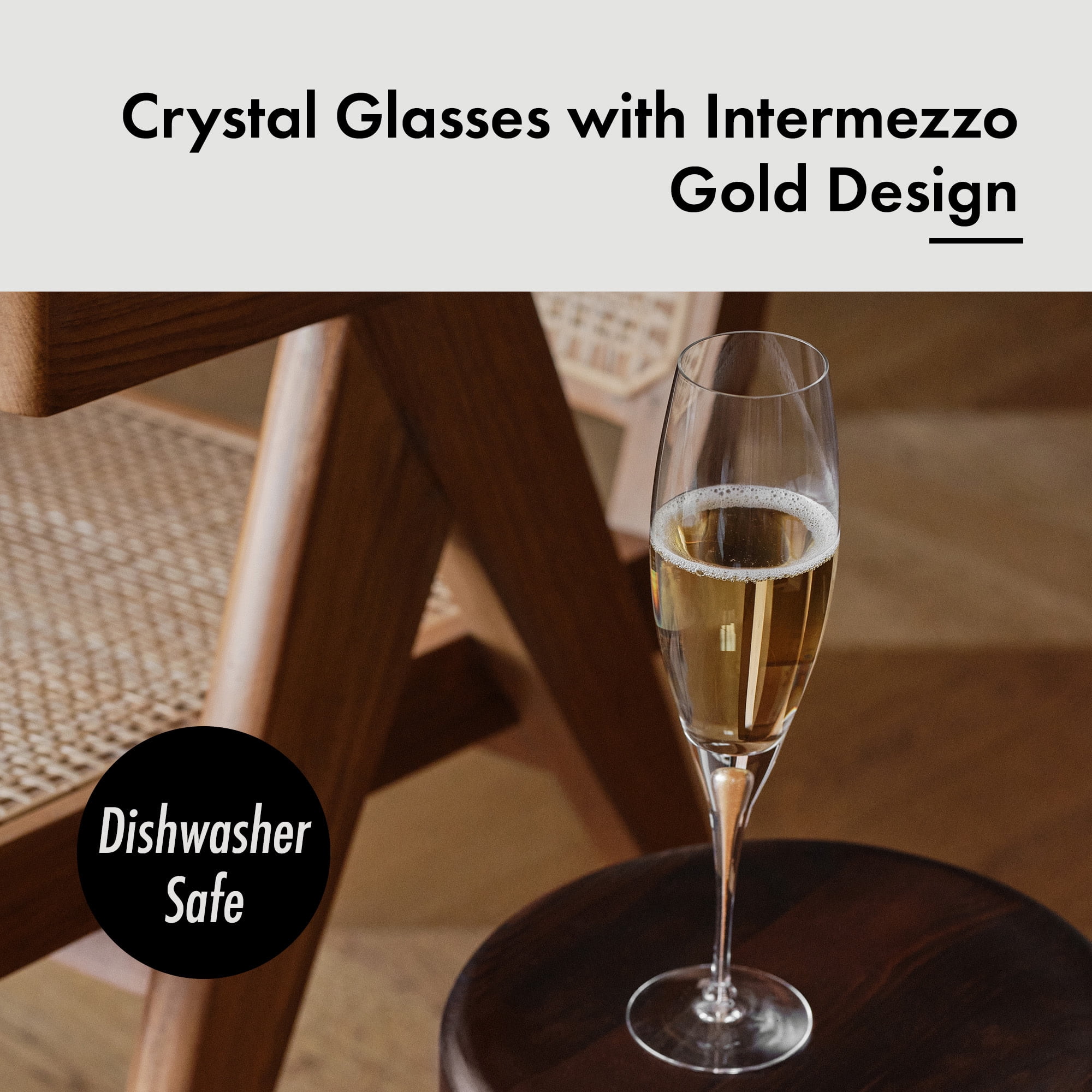 Orrefors Intermezzo Gold Crystal Flute Champagne Glass (Set of Two)