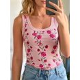 thumbnail image 5 of Women's Floral Print Tank Tops Square Neck Sleeveless Ribbed Basic Tight T Shirts Pink M, 5 of 8