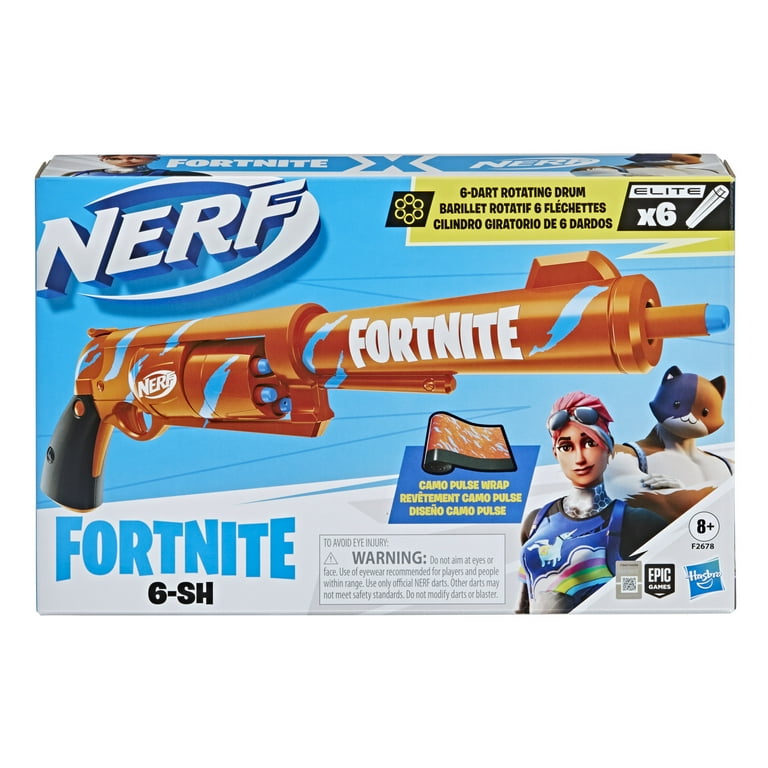 Nerf Fortnite Dart Blaster, 6 SH Rotating Drum with 6 Elite Darts