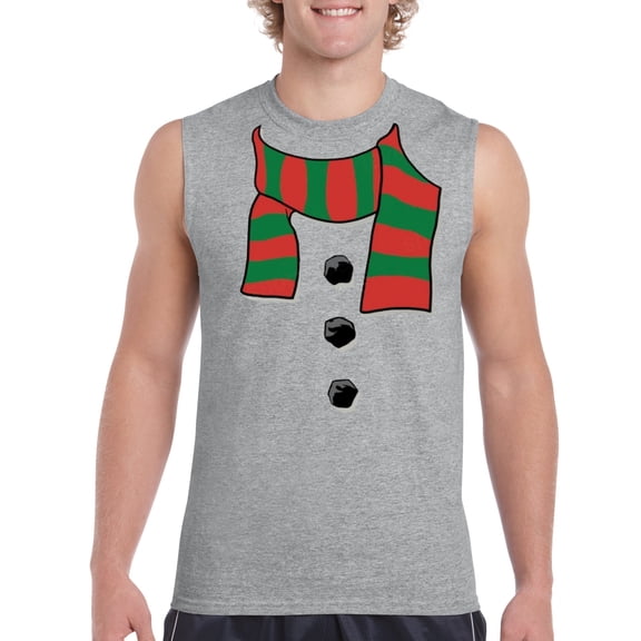 MmF - Men's Graphic T-Shirt Sleeveless - Christmas Snowman Scarf