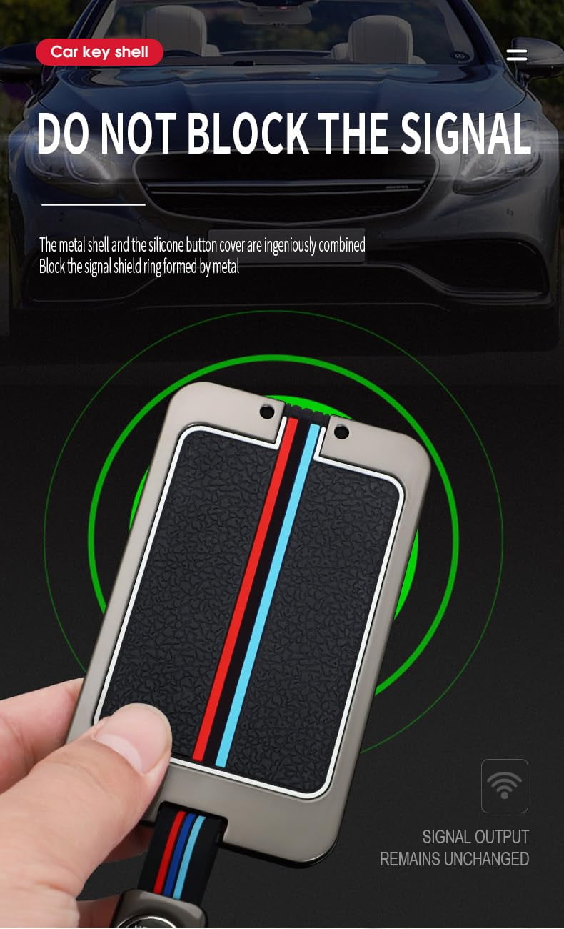 Key Fob Cover Compatible with Fit for BMW 5 Series 535LE 530LI New 3 Series X7 IX3 8 Series X5 Digital Key Card Case Metal Frame Silicone Remote Keychain Case Holder Protector