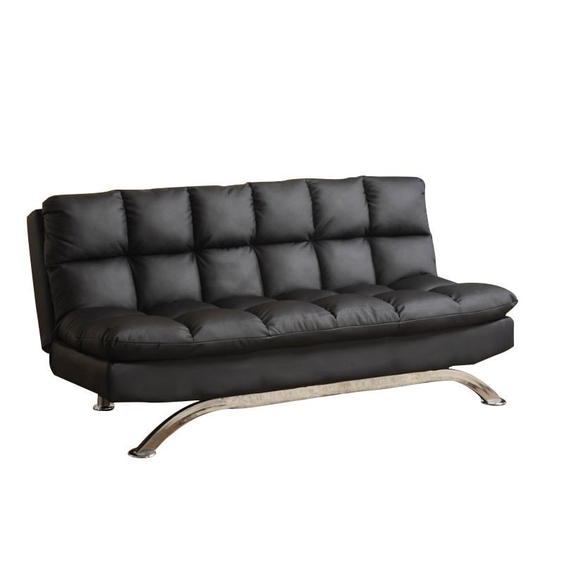 Bowery Hill Tufted Leather Sleeper Sofa, Tufted Black Sofa Bed
