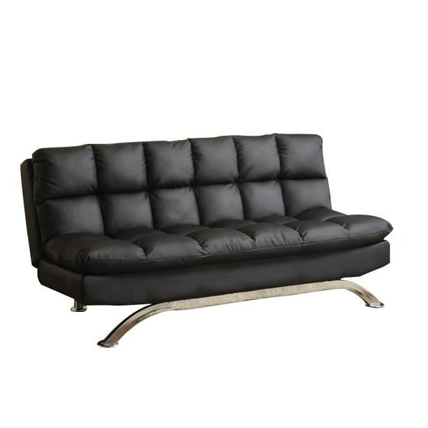 Bowery Hill Tufted Leather Sleeper Sofa, Full Size Black Leather Sleeper Sofa