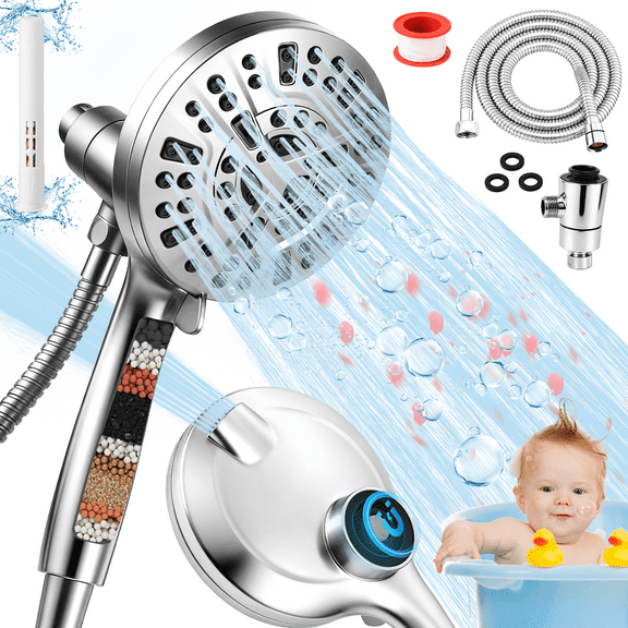 SPORTS JOY Magnetic Handheld Shower Head,10 Spray Modes,High Pressure Filter Showerhead with Magnetic Bracket & 59" Hose,Soften Hard Water Remove Chlorine (Silver)
