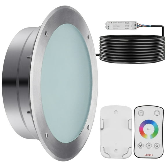 KFFKFF 12V LED Light for Swimming Pools, 10" Diameter 40W, Diverse RGBW Colors, Underwater Lighting for Pools & Spas, Comes with 50 FT Cord & Controller, Fits 10" Damp Niches, IP68