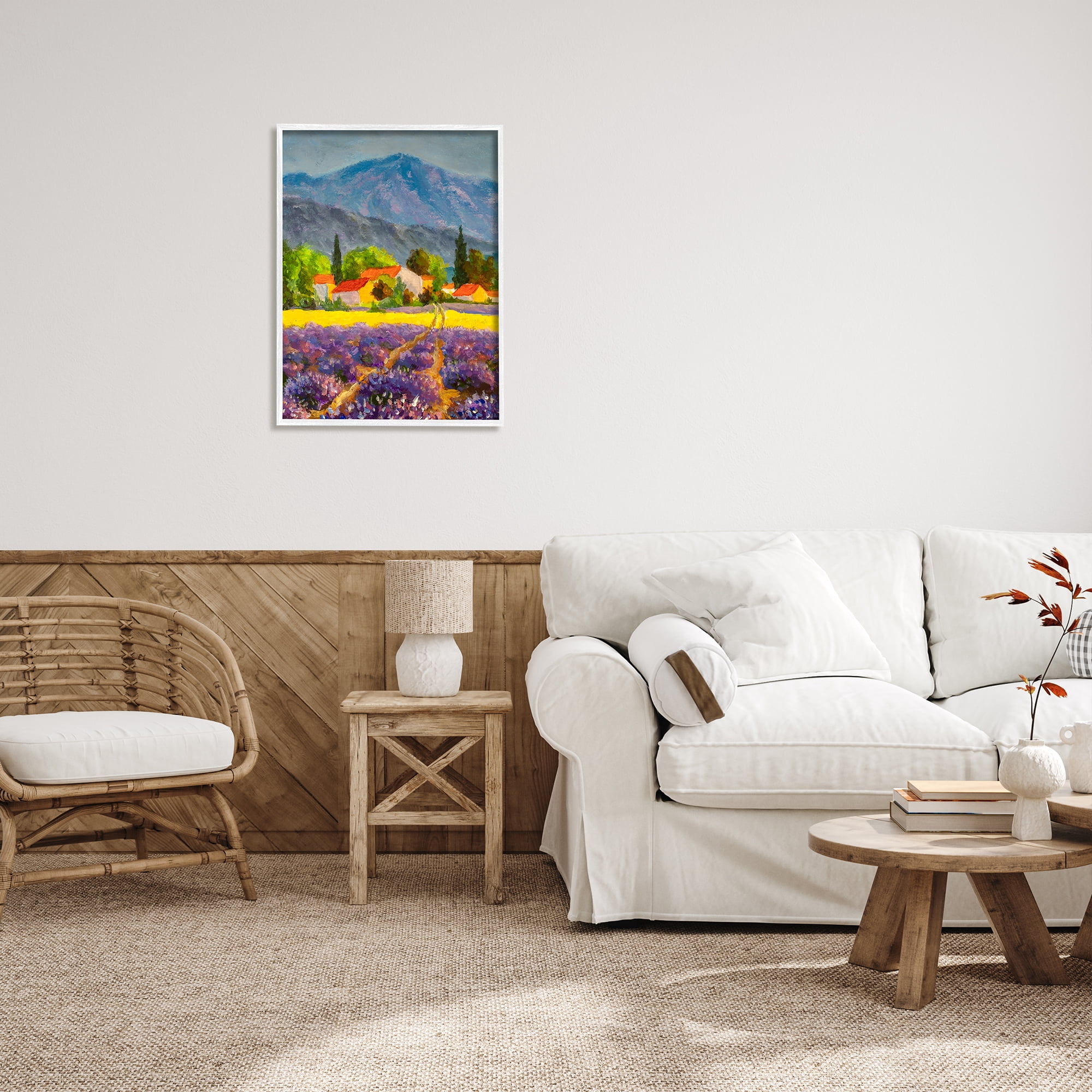 Stupell Industries Lavender Field Landscape Nature Painting White Framed Art Print Wall Art, 24 x 30