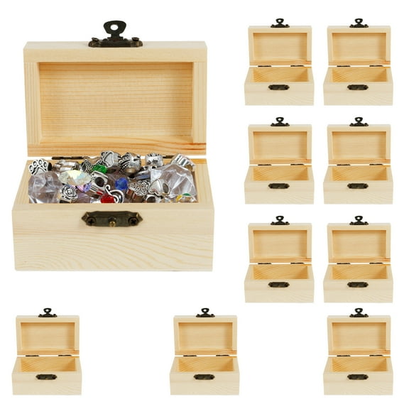 10PCS Small Wooden Box with Lid Locking Clasp for Jewelry Storage Unfinished Blank Craft Box Treasure Chest for DIY Painting Home Decor