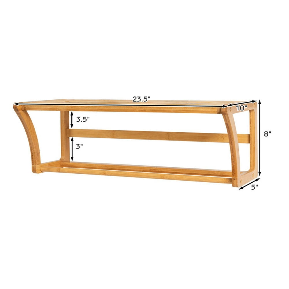 Finihen Wall Mounted Towel Rack, Towel Holder, Bamboo Towel Bar Wall Mounted Storage Towel Rack Bathroom Shelf, for Bathroom, kitchen, Natural