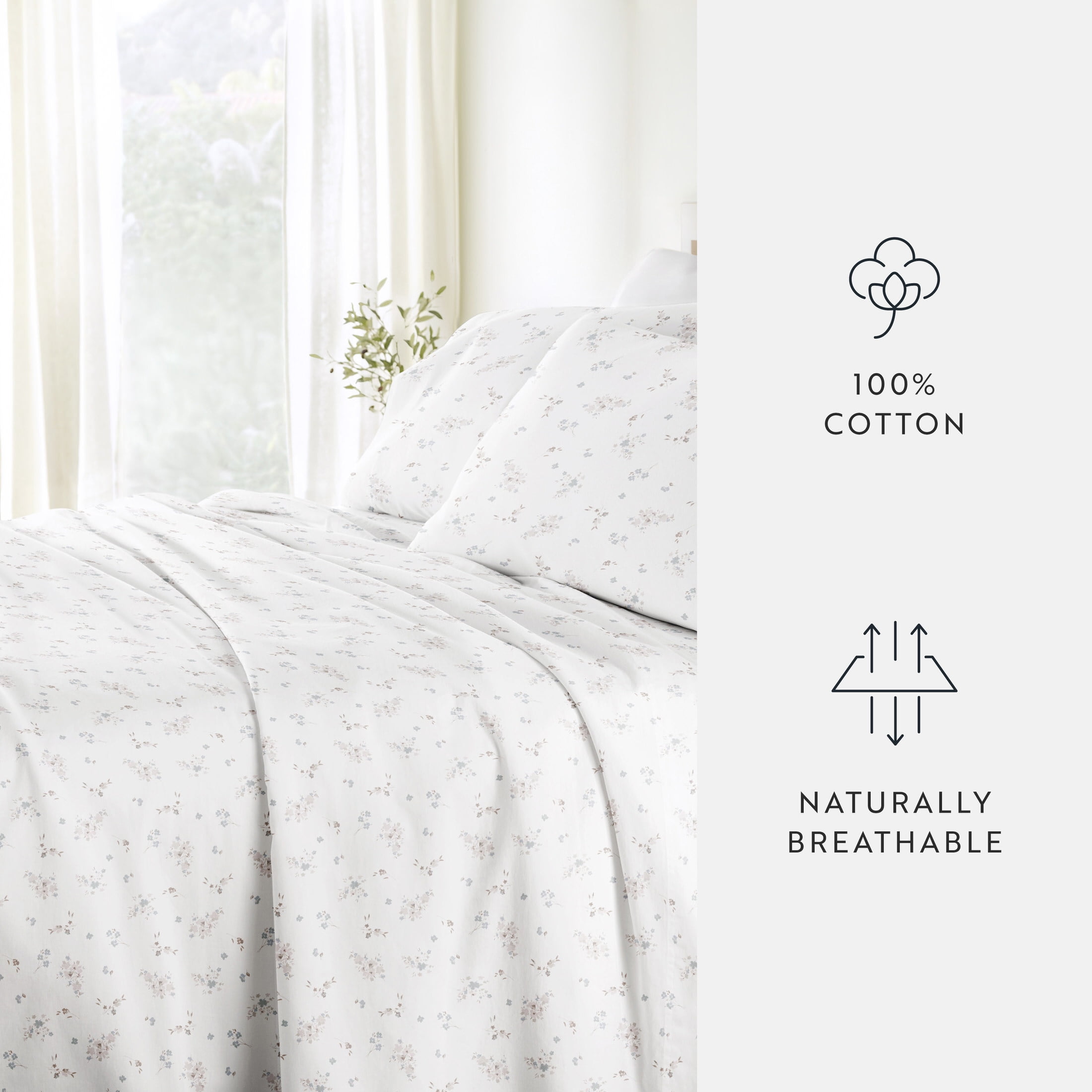 Noble Linens 4 Piece 300TC Cotton Printed Sheets, Bouquet Bliss Pink, California King