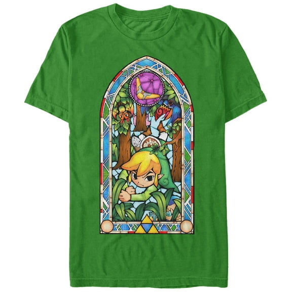 Men's Nintendo Legend of Zelda Stained Glass Forest Graphic Tee Kelly Green 2X Large