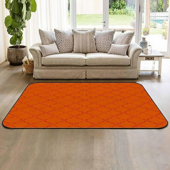 5 x 6ft Burnt Orange Rhombus Area Rugs For Living Room, Large Indoor Outdoor Area Rug Washable, Geometric Plaid Modern Abstract Art Kitchen Carpet Floor Mats Throw Rugs For Bedroom