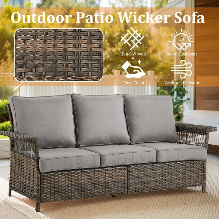 Wicker Footstool Outdoor LOKATSE HOME Patio Footstool Outdoor