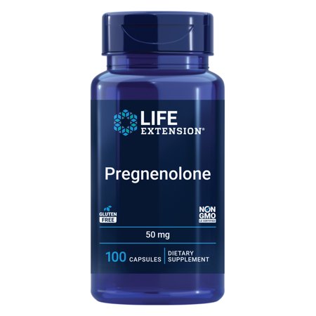 Life Extension Pregnenolone, neurohormone, promotes memory health and brain plasticity, gluten-free, non-GMO, 100 capsules
