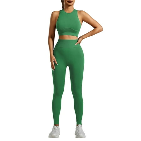 XDDLITP Womens Workout Sets 2 Piece Racerback Sports Bra Crop Tank Top with High Waist Leggings Sets Gym Yoga Exercise Outfits Green S