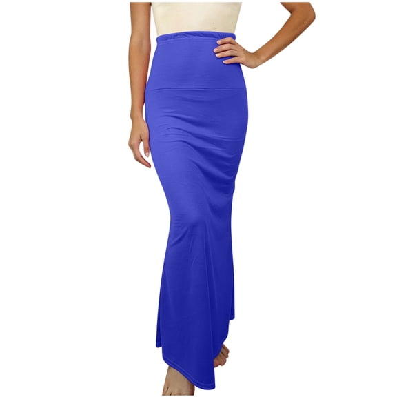 Ygbgbb Women's High Waisted Mermaid Maxi Skirt Stretchy Bodycon Flared Long Skirt Solid Color Ruched Skirt for Casual Party & Evening & Formal Occasions Blue M