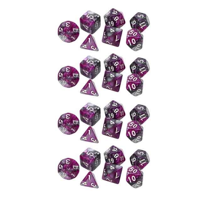 Juego de 4 dados poliédricos blancos grandes con números, dados multifacéticos para juegos interactivos, educación, entretenimiento, material escolar, morado.