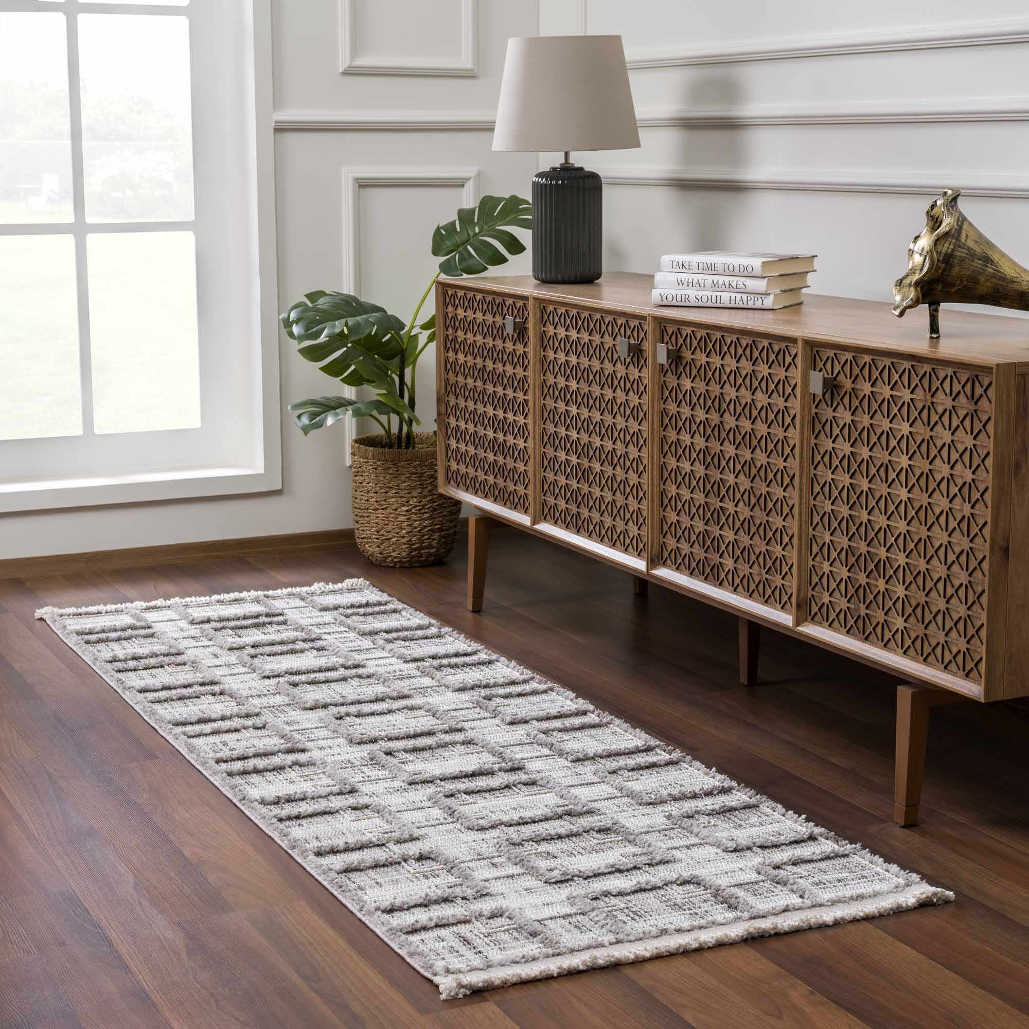 BoutiqueRugs Knocklyon Farmhouse Area Rug - Charcoal, Cream, Peach - 9'2" x 12'
