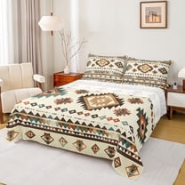 Manfei Vintage Aztec Adult Full Size Sheets, Wheat Khaki Bohemian Abstract Bed Sheets, Tribal Western Theme Sheet Sets, Microfiber Bedroom Decor, 4pcs