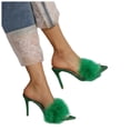 thumbnail image 2 of IUJSOY Womens Fuzzy Slippers High Heels Pointed Toe Stilettos Mules Sandals Fluffy Slip on Pumps, 2 of 7