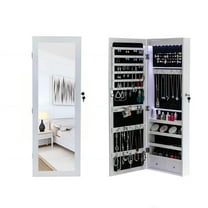 Ktaxon Wall Door Mounted Jewelry Armoire, LED Jewelry Cabinet, Full Length Mirror with Storage, White