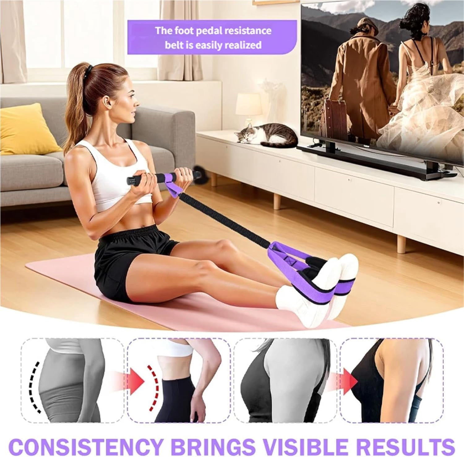 ABCISI Multifunction Pedal Resistance Band with Handle, Tube/Petal/Foot/Full Body Resistance Bands with Handles, Multifunctional Foot Pedal Resistance Band, Leg Raise Straps, Black 55lbs