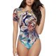 thumbnail image 1 of Fotbe Vibrant Leopard In Flowers Body de Mujer con Cuello Redondo y Mangas Cortas, Sin Mangas Ajustado, Suave, Cómodo y Básico-Small, 1 of 7