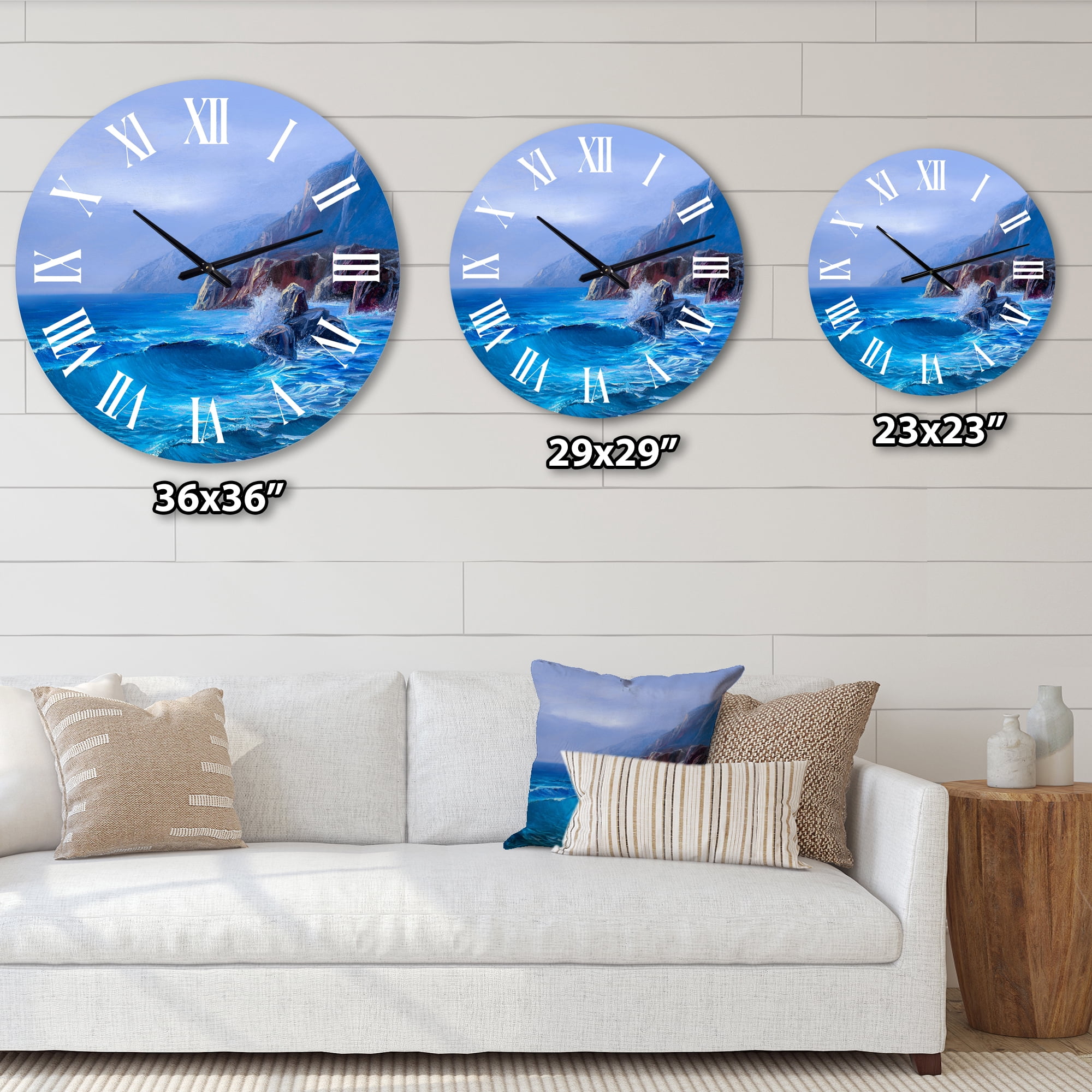 Designart 'Morning On Sea Wave Paints On A Canvas' Nautical & Coastal Wall Clock