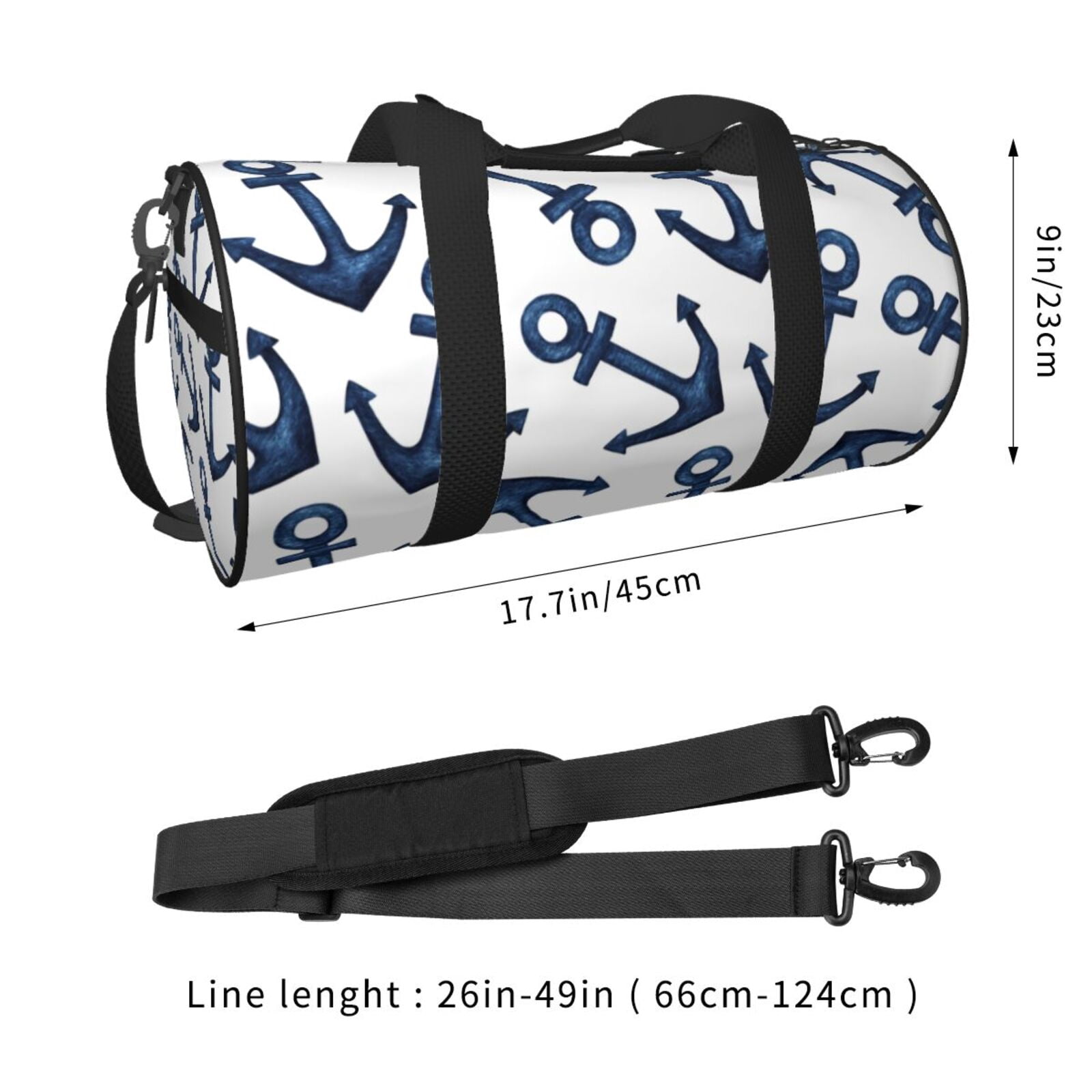 Vsdgher Navy Blue Anchor 45L Foldable Duffel Bag, Sports Gym Bag,Overnight Bag, Portable Weekender Bag for Airplanes