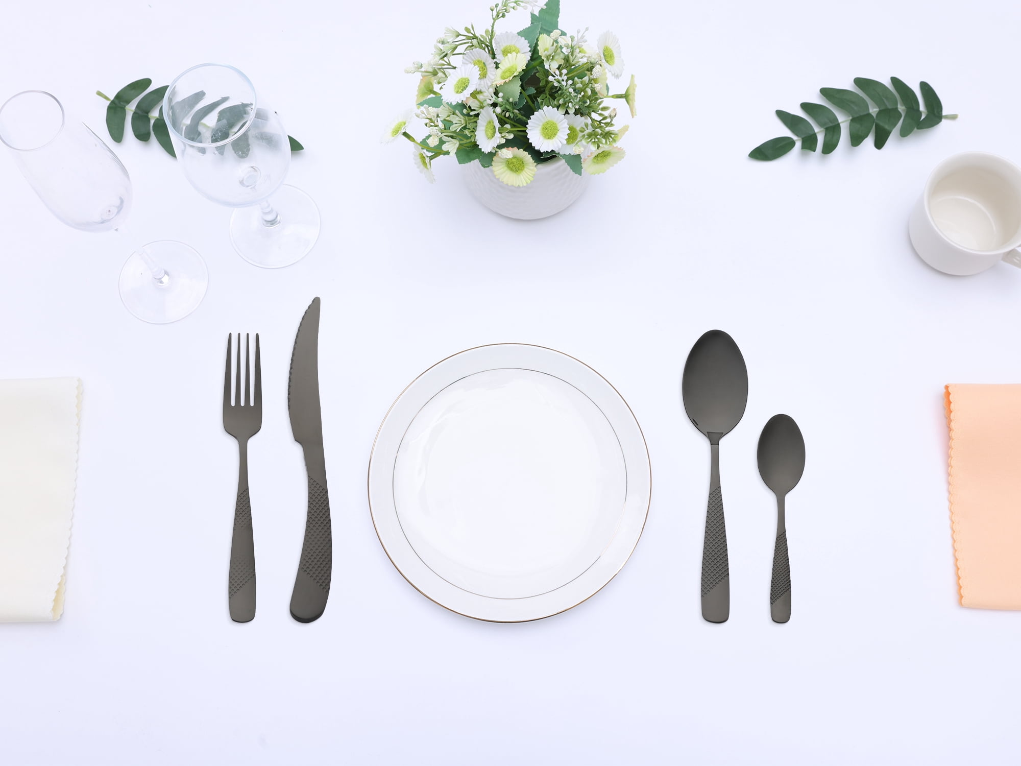 Unique Bargains Stainless Steel Flatware Set Black 24 Pcs