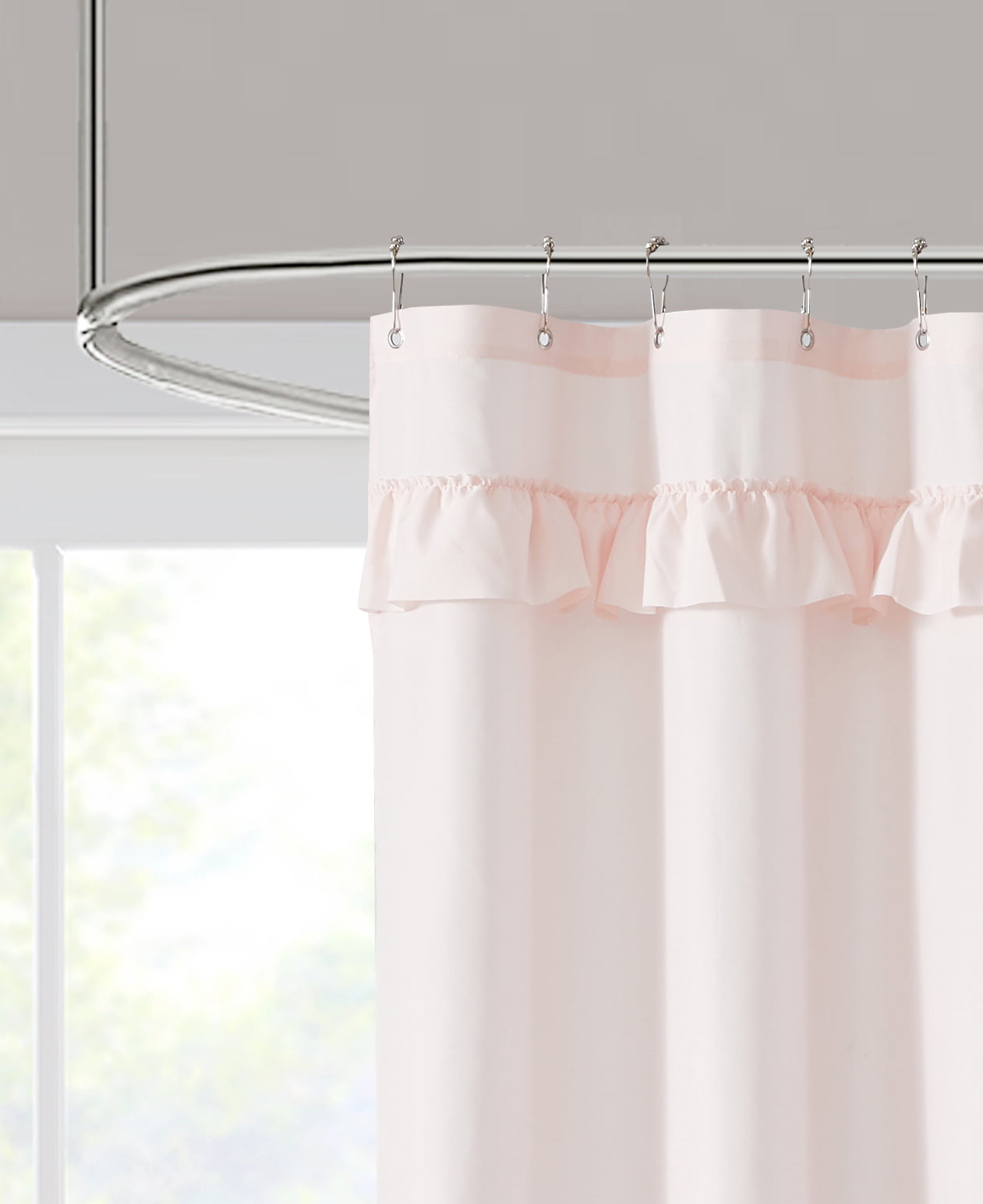 Volens Pink Ruffle Shower Curtain Farmhouse/Rustic Fabric Cloth Shower  Curtains for Bathroom, 72 x 72