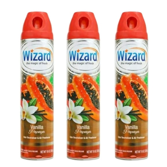 Wizard The Magic of Fresh (Pack of 3) | Odor Neutralizer & Air Freshener - 10 Oz. Vanilla Papaya