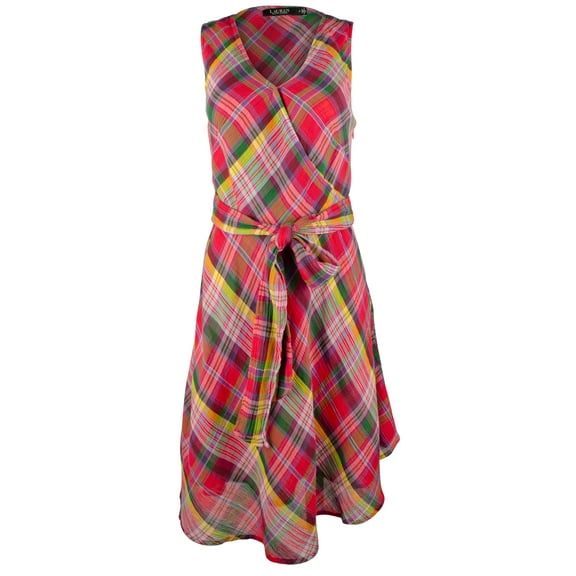 Ralph Lauren Women's Crinkle Surplice V- Neck Sleeveless Waist Dress