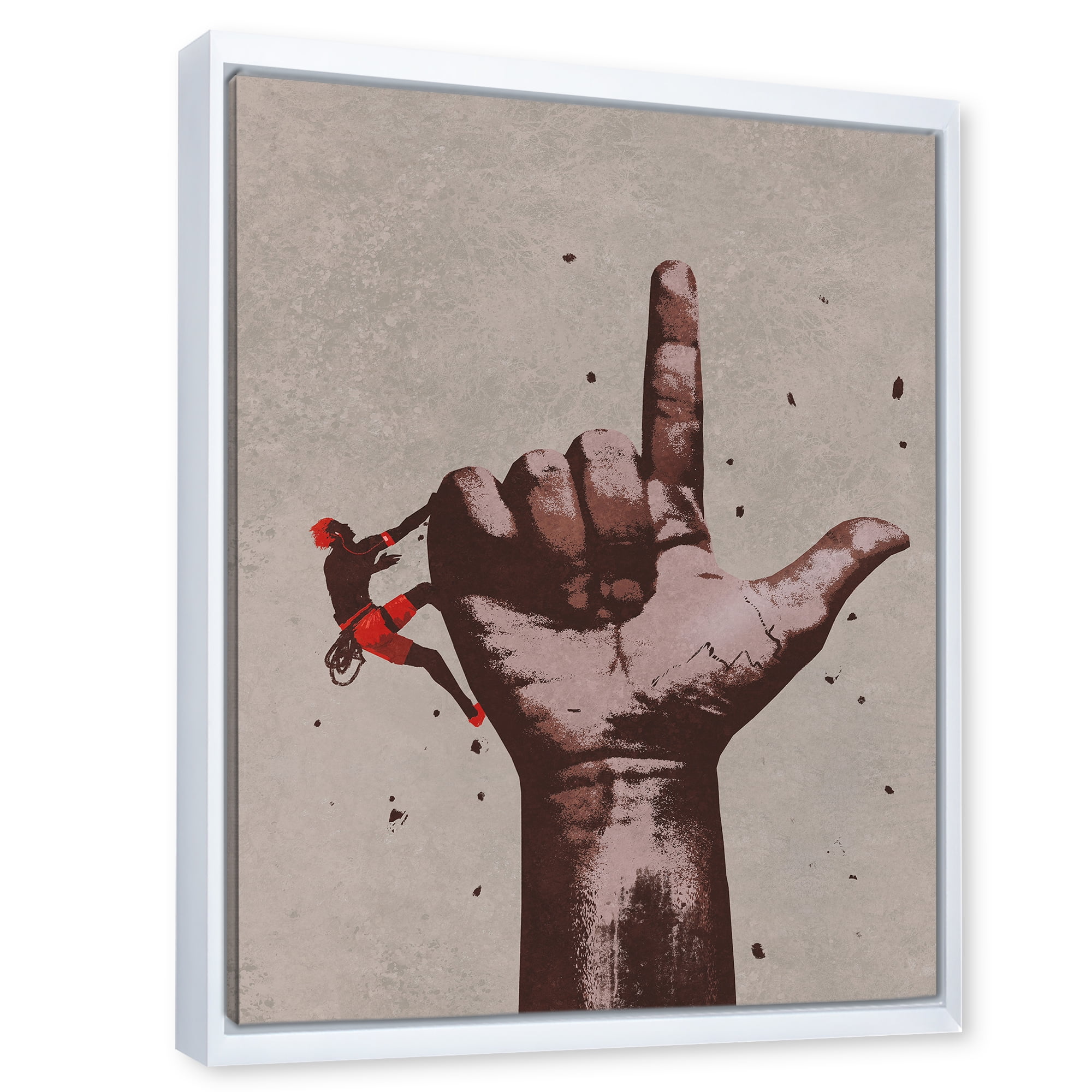Designart 'Climber With Finger Pointing Up Sign' Modern Framed Canvas Wall Art Print