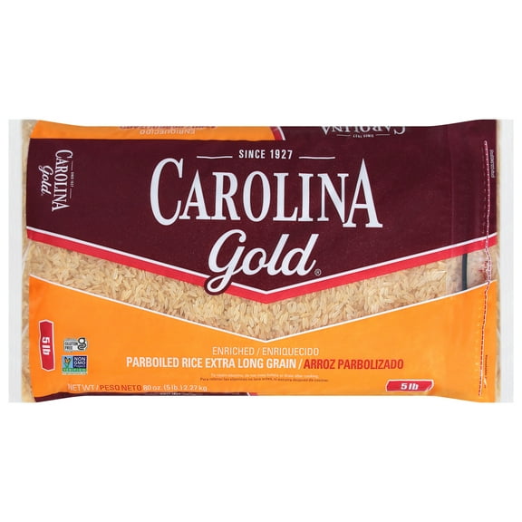 Carolina Gold Enriched Parboiled Rice, Extra Long Grain Rice, 5 lb Bag