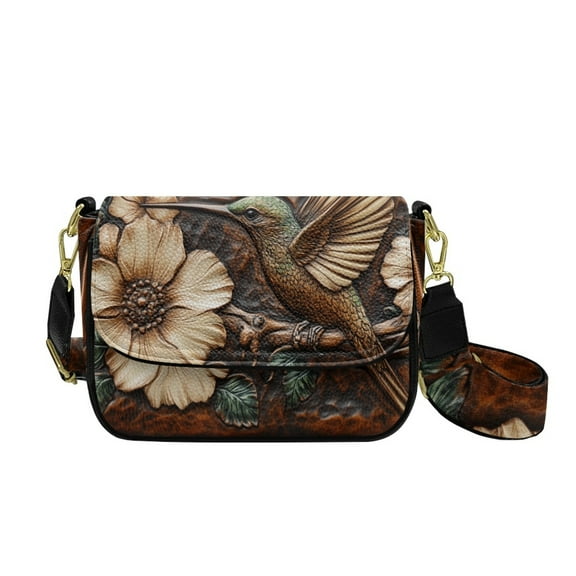 TSOVTHRID Hummingbird Flower Print Crossbody Bags for Women Trendy Leather Small Crossbody Purses Waterproof Shoulder Handbags with Adjustable Strap