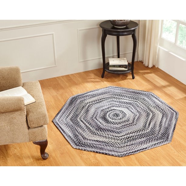 Better Trends Ombre Chenille Braided Rug 6' Octagon Black Striped