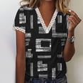 thumbnail image 1 of Hauts pour Femmes Mode Blouse d'Été pour Femmes à Col en V en Dentelle Patchwork à Manches Courtes Décontractée Haut Blouse Polyester Blouses pour Femmes en Liquidation, 1 of 5