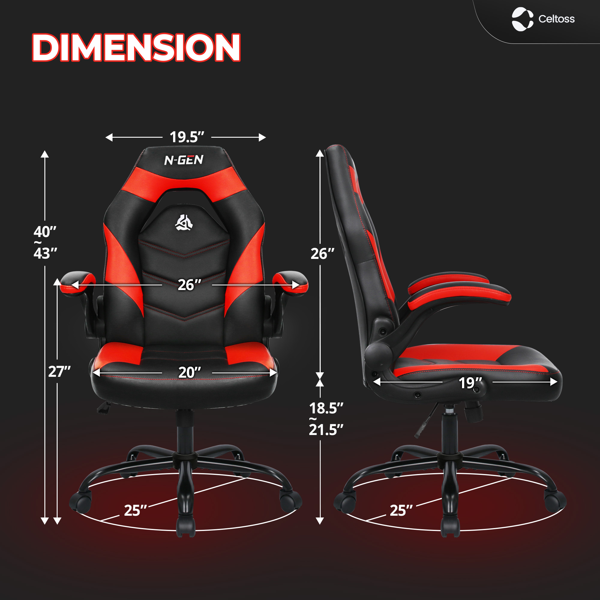 CELTOSS  Red Gaming Chair, Flip-up Armrest Computer Chair Ergonomic Office Chair PU Leather Desk Chair Executive Adjustable Swivel Task Chair