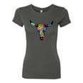 thumbnail image 2 of Wild Bobby, Colorful Rainbow Cow Bull Skull Animal Lover Womens Slim Fit Junior Tee, Dark Grey, Small, 2 of 3