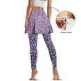 thumbnail image 3 of POLEROWomens Purple Bling Leopard Tennis Skirted Leggings with Pockets Workout Yoga Leggings with Skirts Non See Through Golf Fitness Pants Stretch Athletic Gym Legging, 3 of 6