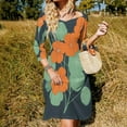thumbnail image 3 of Nasturtiums on Navy-2 Flare Dress Square Neck Dress Elegant Female Fashion Printed Dress, 3 of 9