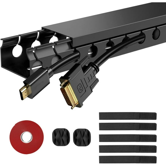 Updated Cable Raceway Kit - 31 (2X15.4) Inch Open Slot Wire Covers for Cords, Under Desk Cable Management System to Hide Under Desk/Tv/Computer/Net/Power Cords, (Pack 2)