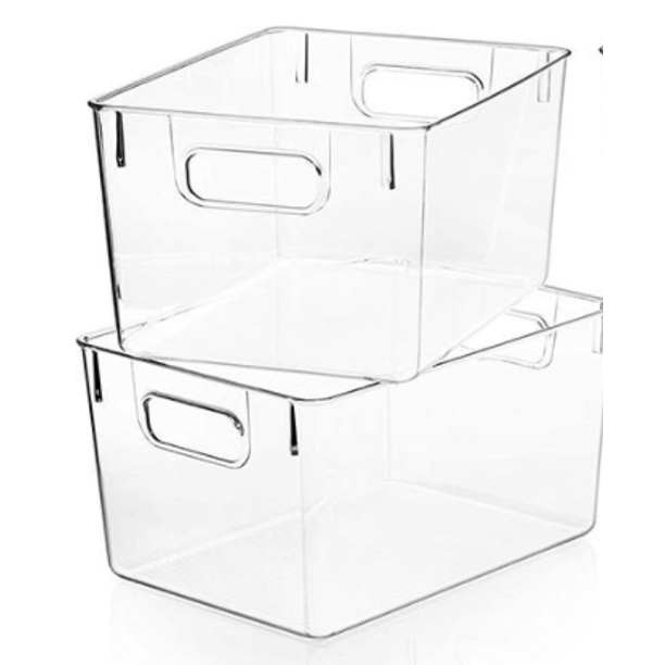 2pcs Large Storage Organizer Bins for Pantry Kitchen, Clear Plastic
